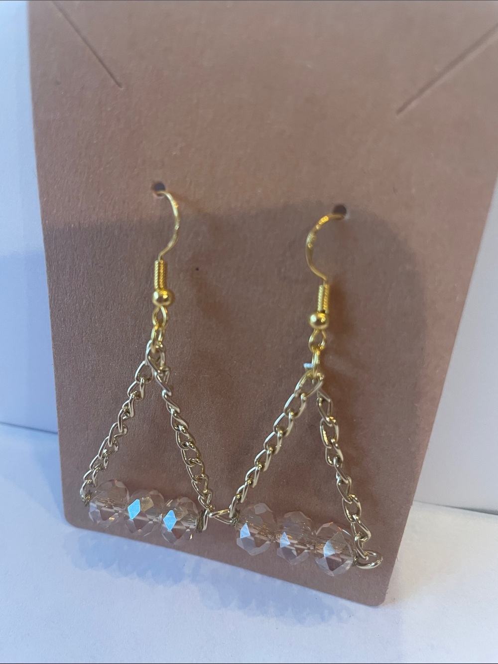 Gold Chain Drop Earrings with Clear Crystal Beads